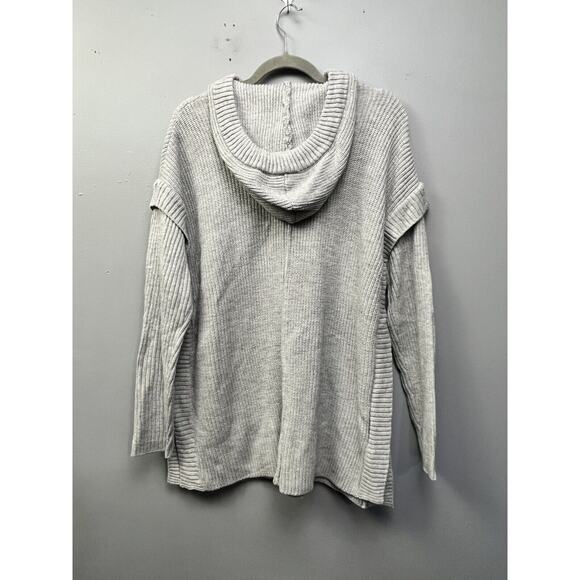 Jones NY Hooded Sweater Womens Medium Pockets Gray ruffle sleeves Chunky - Picture 2 of 6